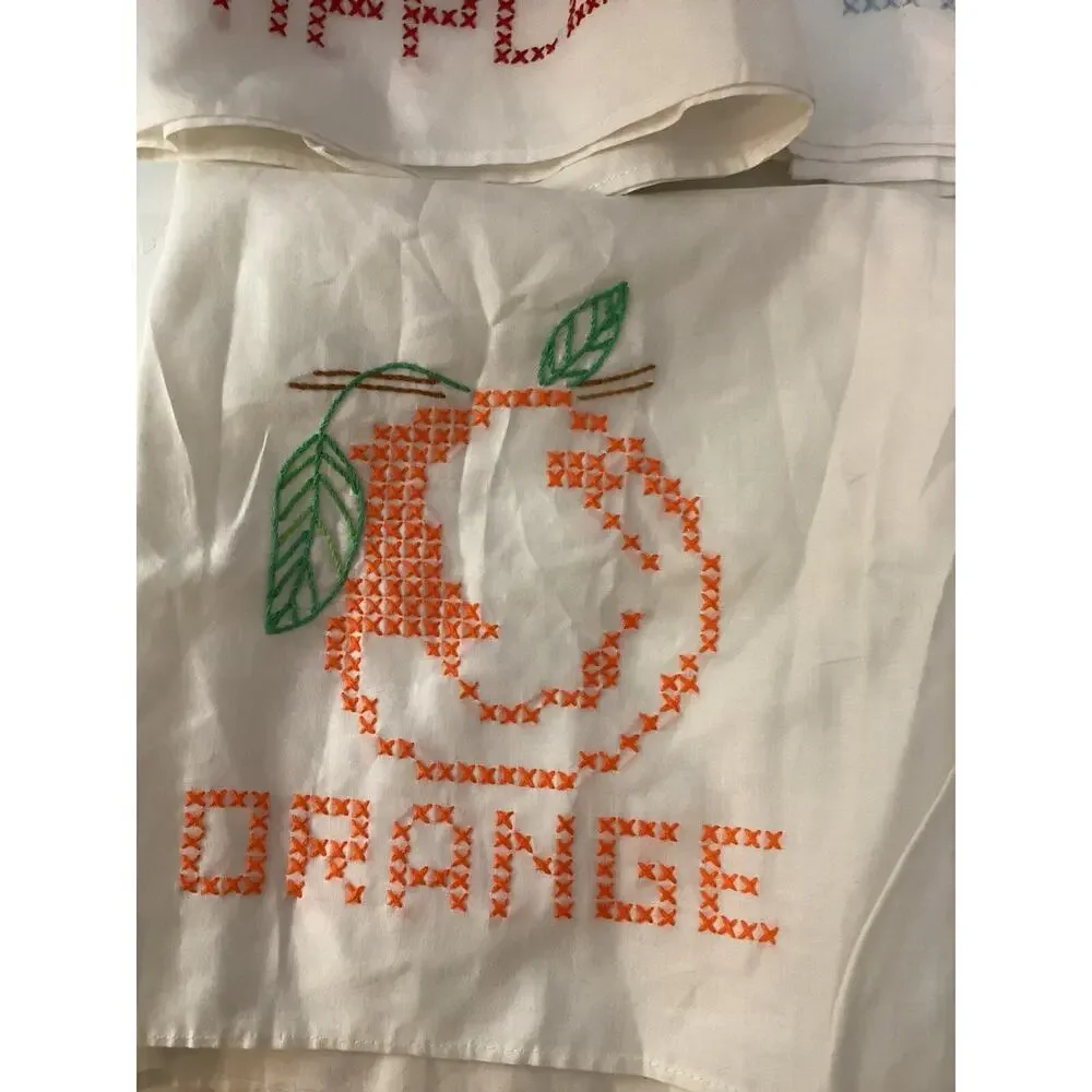 5 Hand Stitched Fruit Themed Dish Towels
